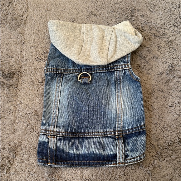 Denim Jacket with Gray Hood for Small Pets - Picture 3 of 4